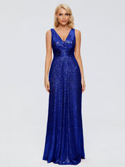 Alyssa Column V back Sequins Prom Dresses