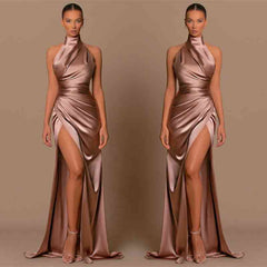 Amazing High Neck Sleeveless Prom Dress Mermaid Long Split