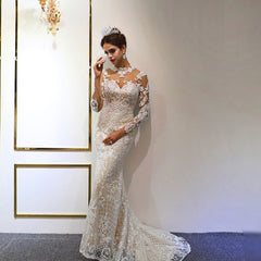 Amazing Sweetheart Long Sleeved Wedding Dress with Lace Appliques