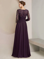 DingjiA-Line Mother of the Bride Dress Formal Elegant Scoop Neck Floor Length Chiffon Lace 3/4 Length Sleeve with Pleats Appliques
