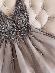 A-Line Homecoming Dresses Sparkle & Shine Dress Party Wear Birthday Short / Mini Sleeveless V Neck Tulle with Glitter