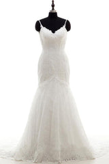 Appliques Spaghetti Strap Mermaid Wedding Dress