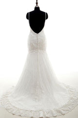 Appliques Spaghetti Strap Mermaid Wedding Dress