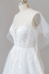 Appliques Tulle A-line Chapel Train Wedding Dress
