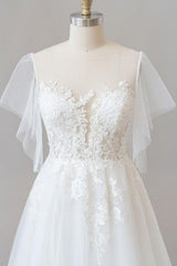Appliques Tulle A-line Chapel Train Wedding Dress