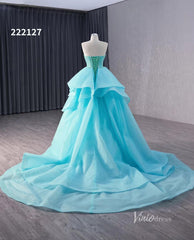 Aqua Blue Beaded Wedding Dresses with Overskirt Strapless Formal Gown 222127