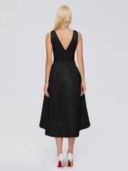 V-neck High-Low Satin Prom Dresses