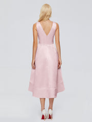 V-neck High-Low Satin Prom Dresses
