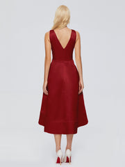 V-neck High-Low Satin Prom Dresses