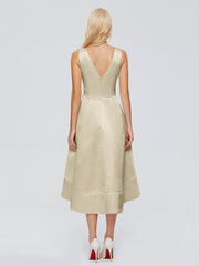 V-neck High-Low Satin Prom Dresses