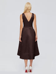 V-neck High-Low Satin Prom Dresses