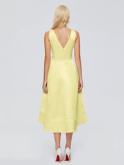 V-neck High-Low Satin Prom Dresses