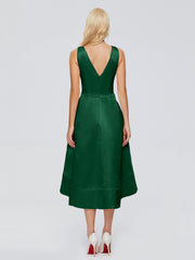 V-neck High-Low Satin Prom Dresses