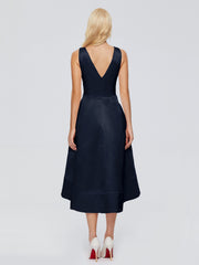 V-neck High-Low Satin Prom Dresses