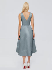 V-neck High-Low Satin Prom Dresses
