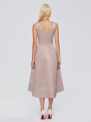 V-neck High-Low Satin Prom Dresses
