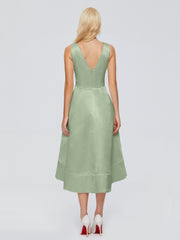V-neck High-Low Satin Prom Dresses
