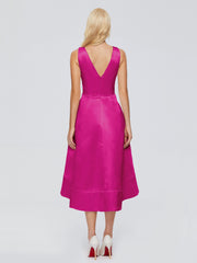 V-neck High-Low Satin Prom Dresses