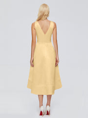 V-neck High-Low Satin Prom Dresses