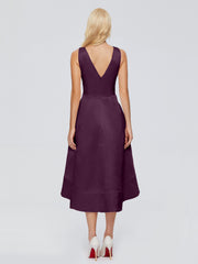 V-neck High-Low Satin Prom Dresses