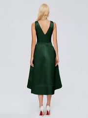 V-neck High-Low Satin Prom Dresses