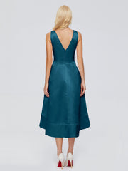 V-neck High-Low Satin Prom Dresses