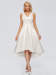V-neck High-Low Satin Prom Dresses