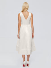 V-neck High-Low Satin Prom Dresses