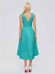 V-neck High-Low Satin Prom Dresses