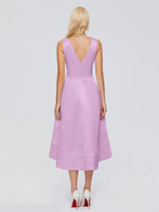 V-neck High-Low Satin Prom Dresses