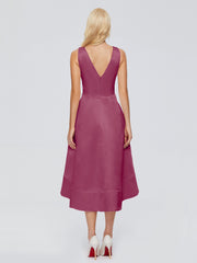 V-neck High-Low Satin Prom Dresses