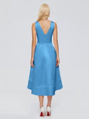 V-neck High-Low Satin Prom Dresses