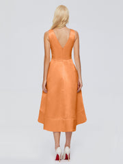 V-neck High-Low Satin Prom Dresses