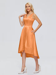 V-neck High-Low Satin Prom Dresses