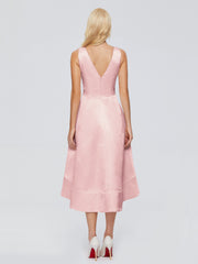 V-neck High-Low Satin Prom Dresses