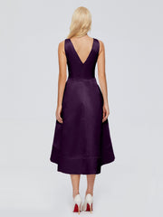 V-neck High-Low Satin Prom Dresses