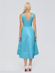 V-neck High-Low Satin Prom Dresses