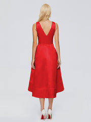 V-neck High-Low Satin Prom Dresses
