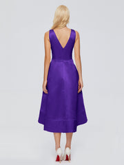 V-neck High-Low Satin Prom Dresses