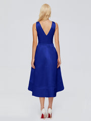 V-neck High-Low Satin Prom Dresses