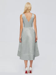 V-neck High-Low Satin Prom Dresses