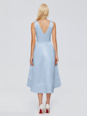V-neck High-Low Satin Prom Dresses