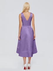 V-neck High-Low Satin Prom Dresses