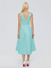 V-neck High-Low Satin Prom Dresses