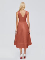 V-neck High-Low Satin Prom Dresses