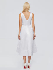 V-neck High-Low Satin Prom Dresses