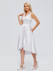 V-neck High-Low Satin Prom Dresses