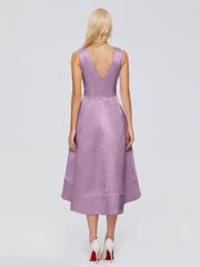 V-neck High-Low Satin Prom Dresses