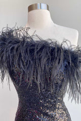 Pink Sequin Feather One-Shoulder Mini Dress