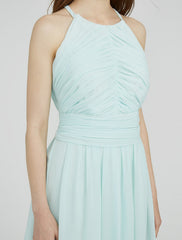 Sheath / Column Jewel Neck Knee Length Chiffon Bridesmaid Dress with Ruched / Side Draping